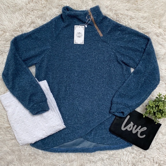LaMode Fleece Zip Neck Pullover 💗 Blue - Picture 4 of 15